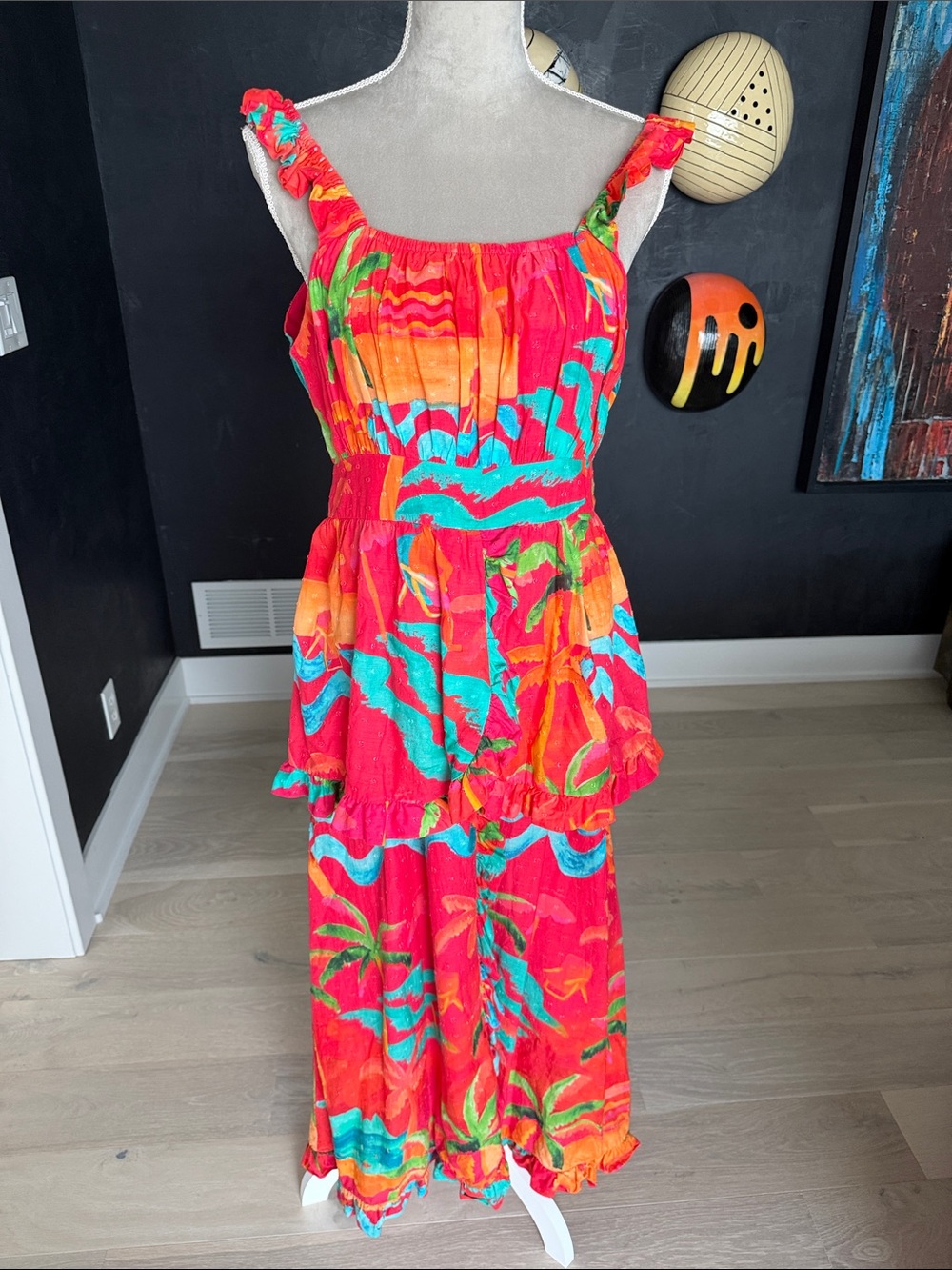 Bright Pink Tropical Print Women's Dress